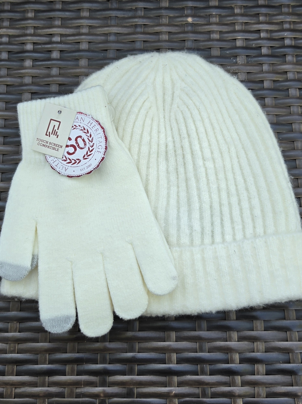 Cozy Ivory Knit Beanie and Touchscreen Gloves Set